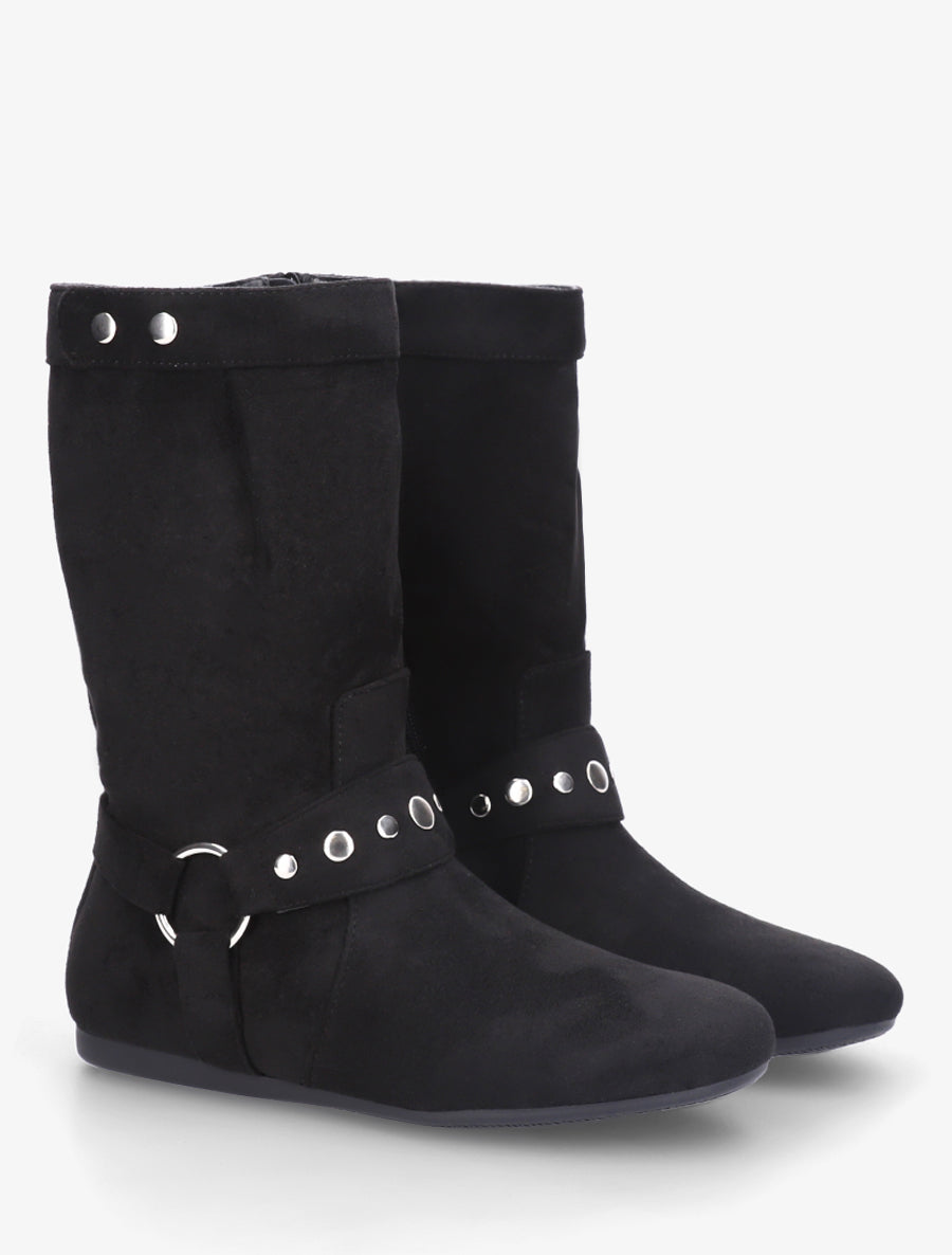 Bottes plates en suédine - Noir - 4