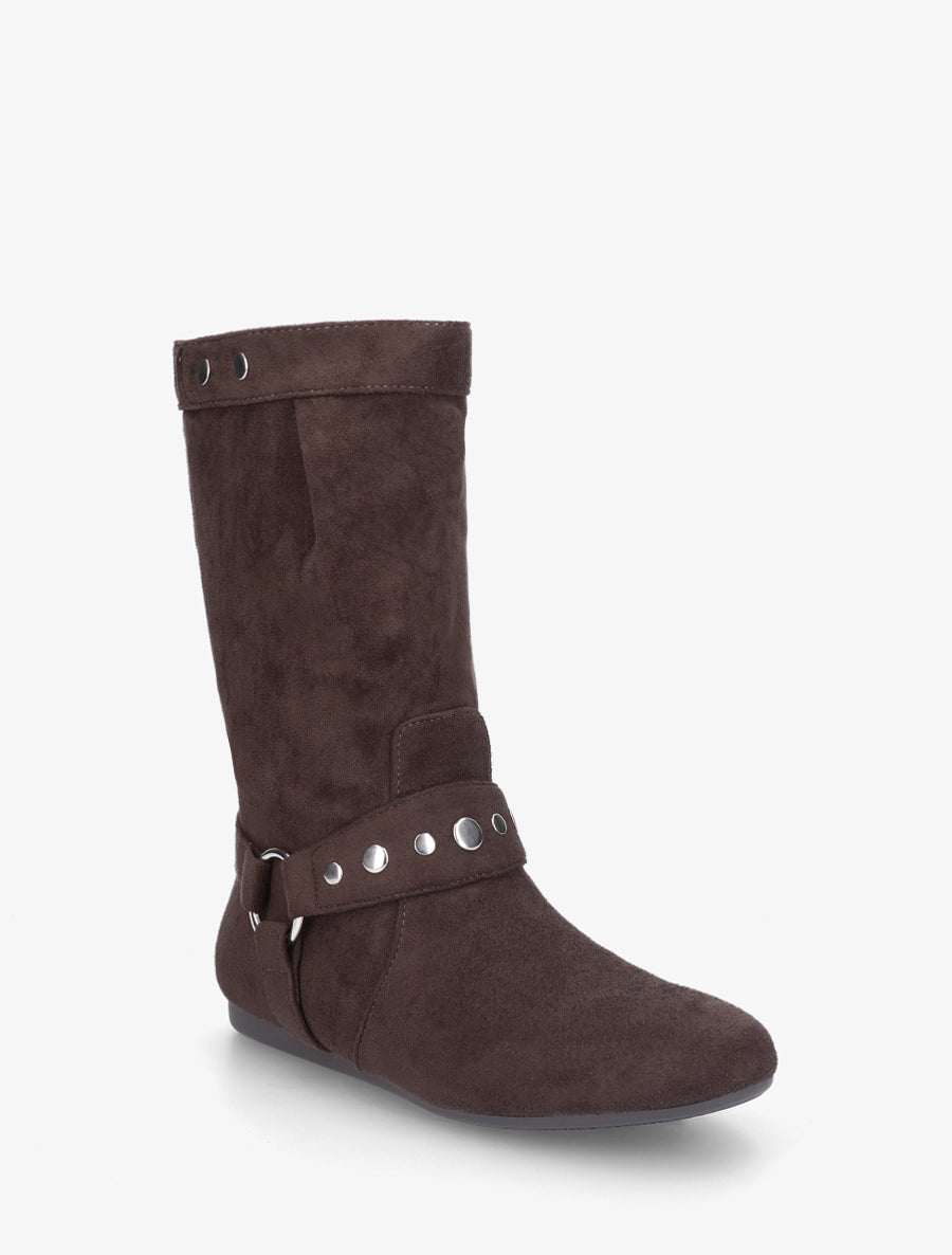 Bottes plates en suédine - Marron - 2
