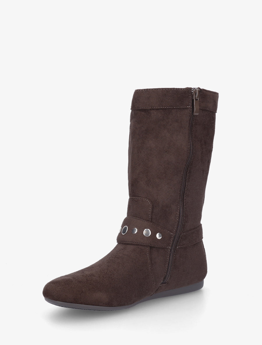 Bottes plates en suédine - Marron - 3
