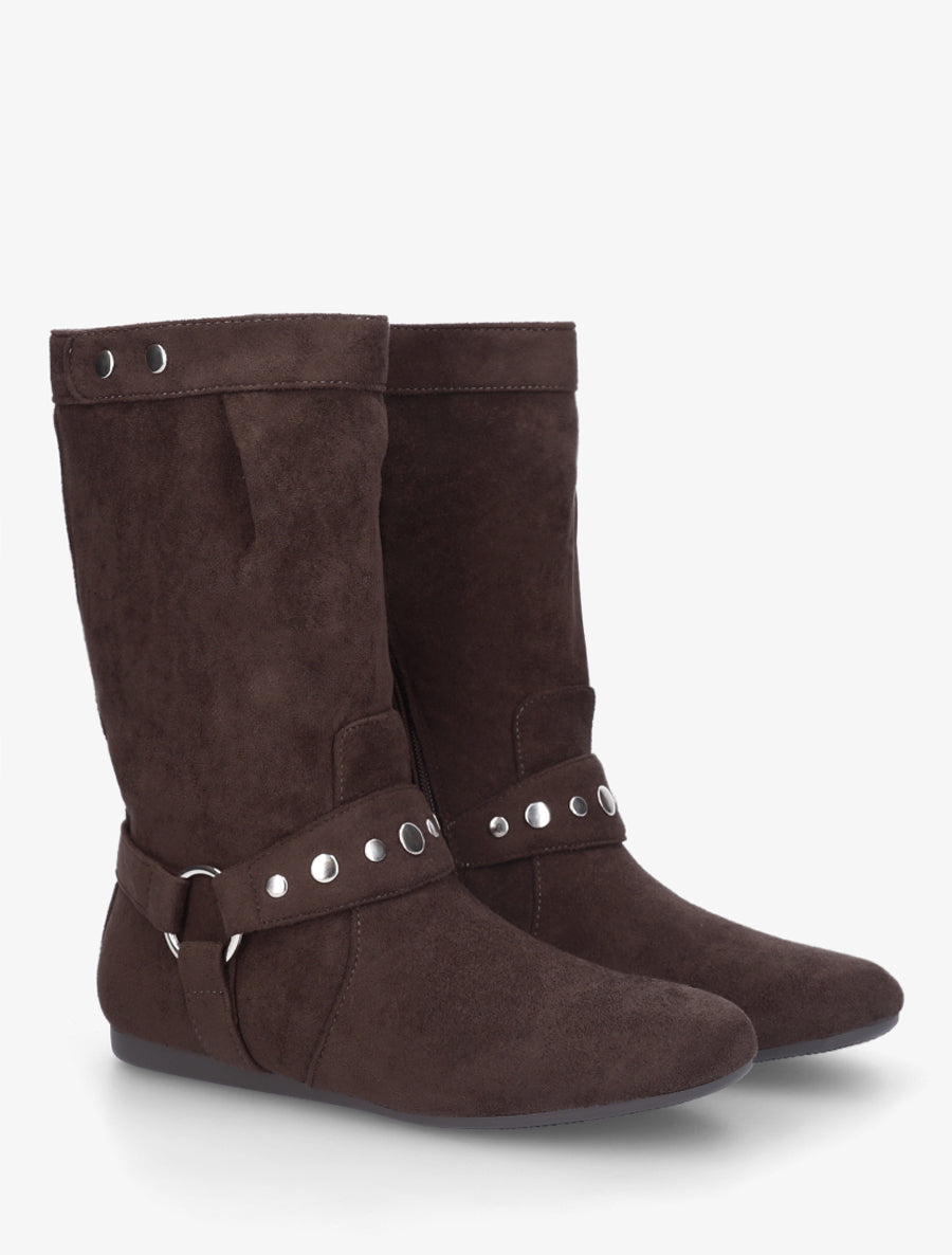 Bottes plates en suédine - Marron - 4