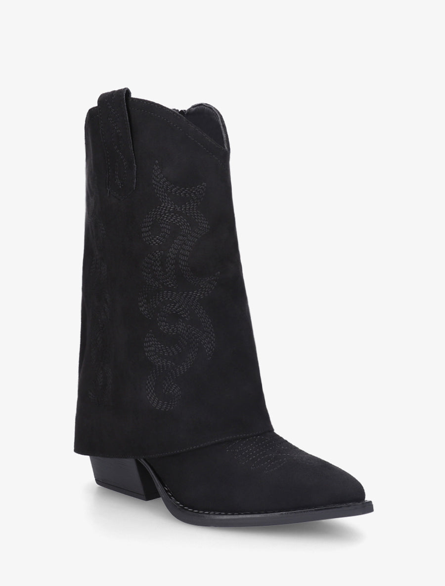 Bottines à revers et sûrpiqures en suédine - Noir - 2