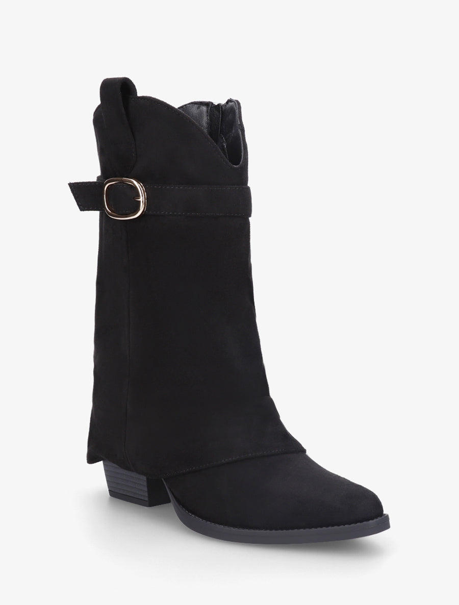 Bottines en suédine à revers et ceinturon - Noir - 2