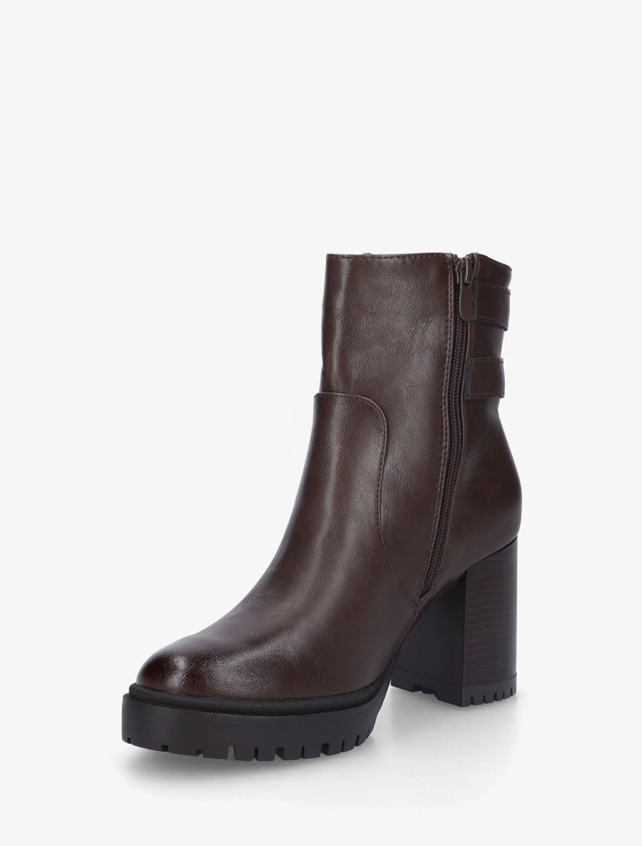 Bottines en simili à double sangles - Marron - 3