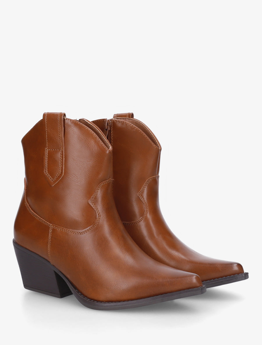 Bottines style santiag en simili - Camel - 4