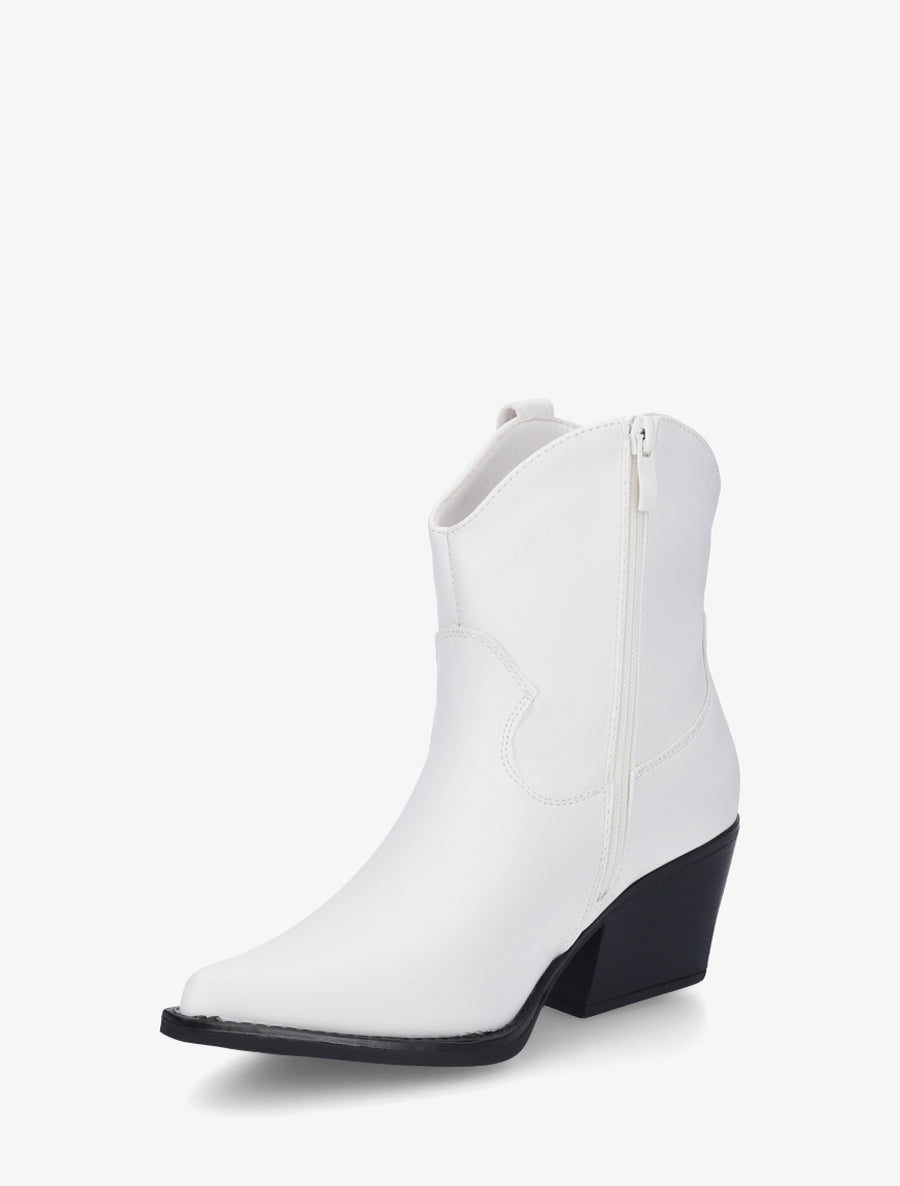 Bottines style santiag en simili - Blanc - 3