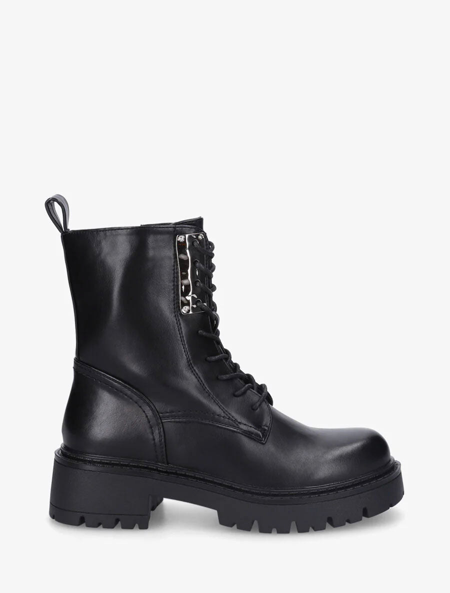 Bottines montantes à lacets et emiècement métal - Noir - 1