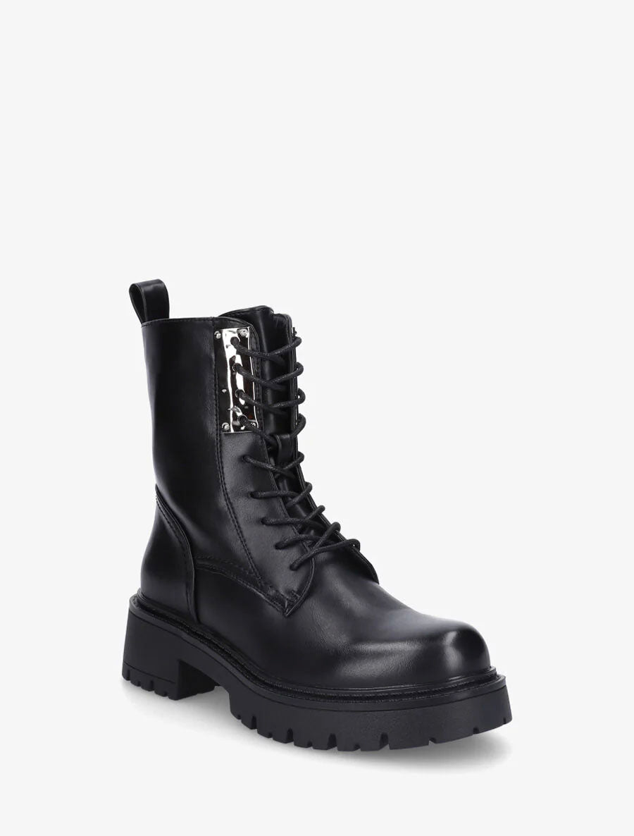 Bottines montantes à lacets et emiècement métal - Noir - 2