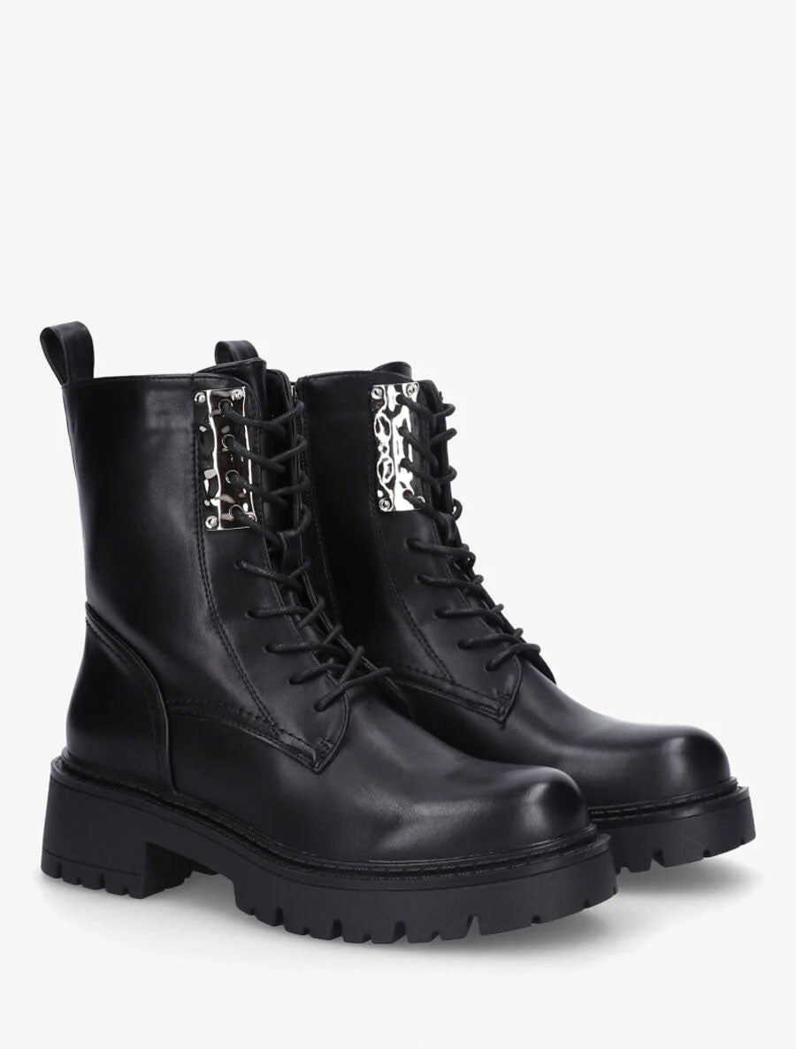 Bottines montantes à lacets et emiècement métal - Noir - 4