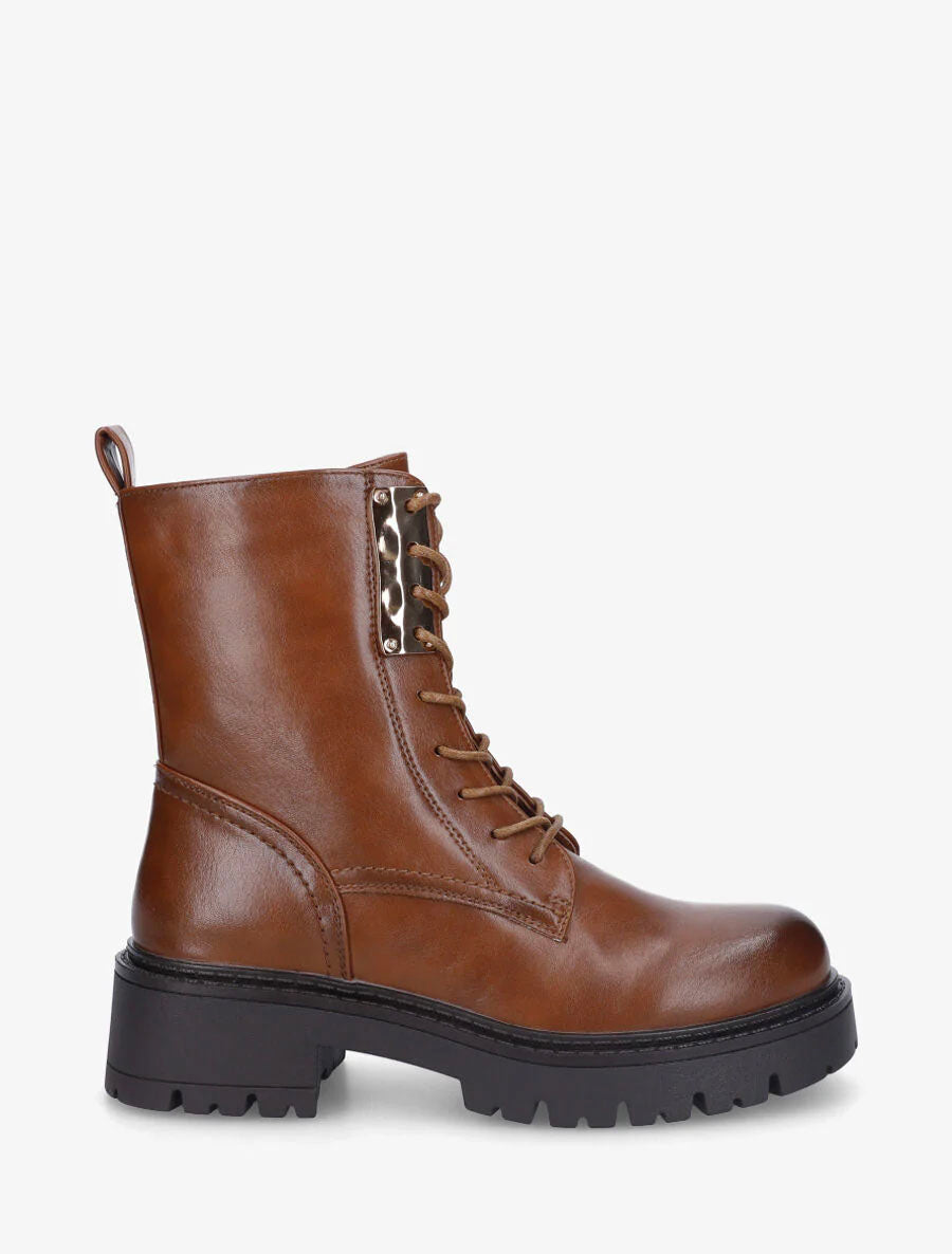 Bottines montantes à lacets et emiècement métal - Camel - 1