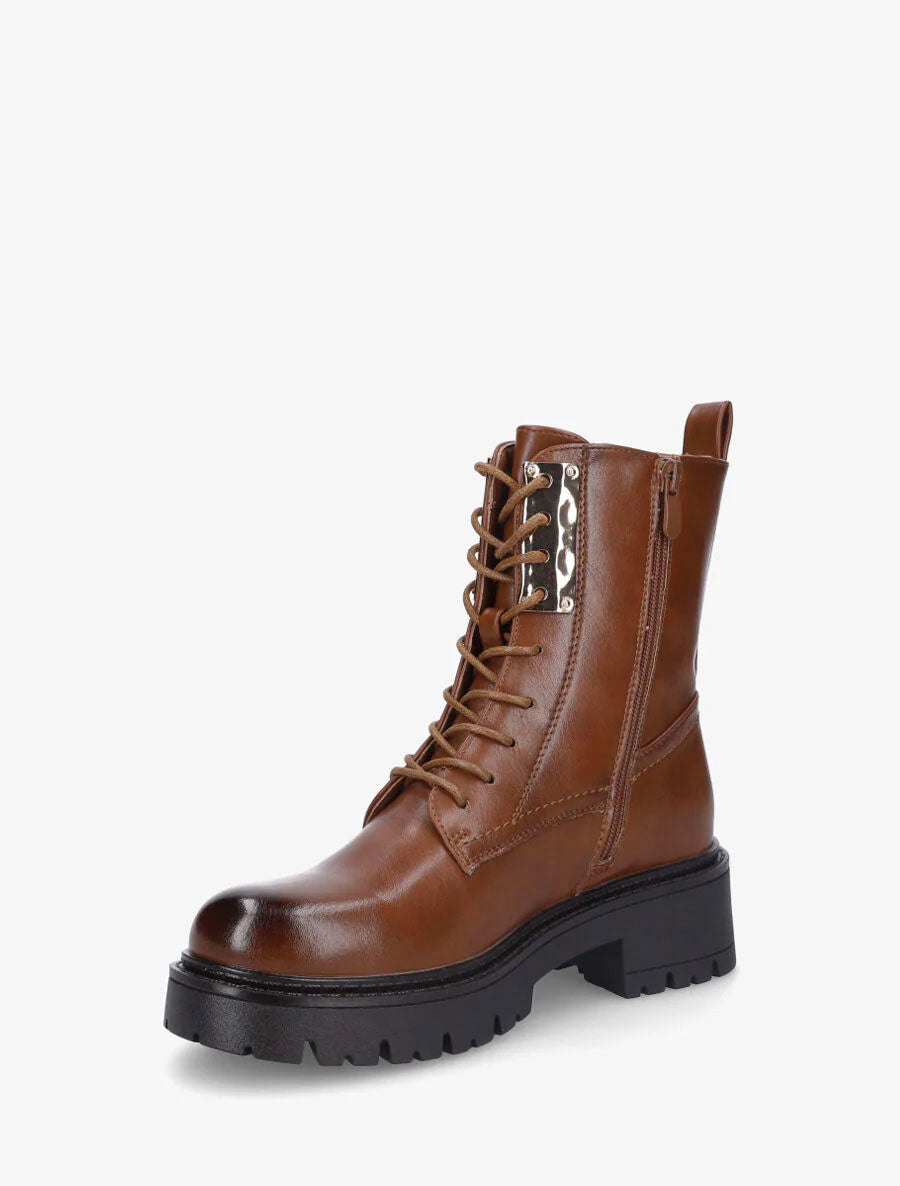 Bottines montantes à lacets et emiècement métal - Camel - 3