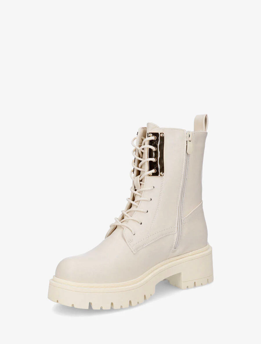 Bottines montantes à lacets et emiècement métal - Beige - 3