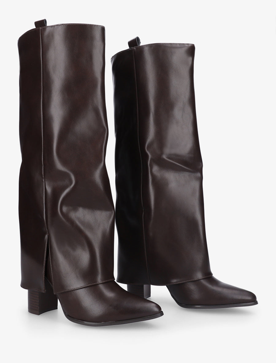 Bottes à revers à talon haut - Marron - 4