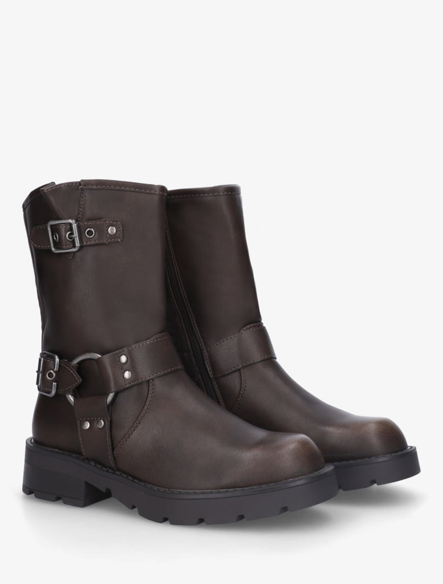 Bottines montantes en simili - Marron - 4