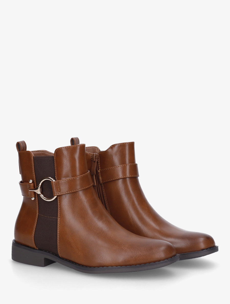 Bottines unies à cheville élastiquée - Camel - 4