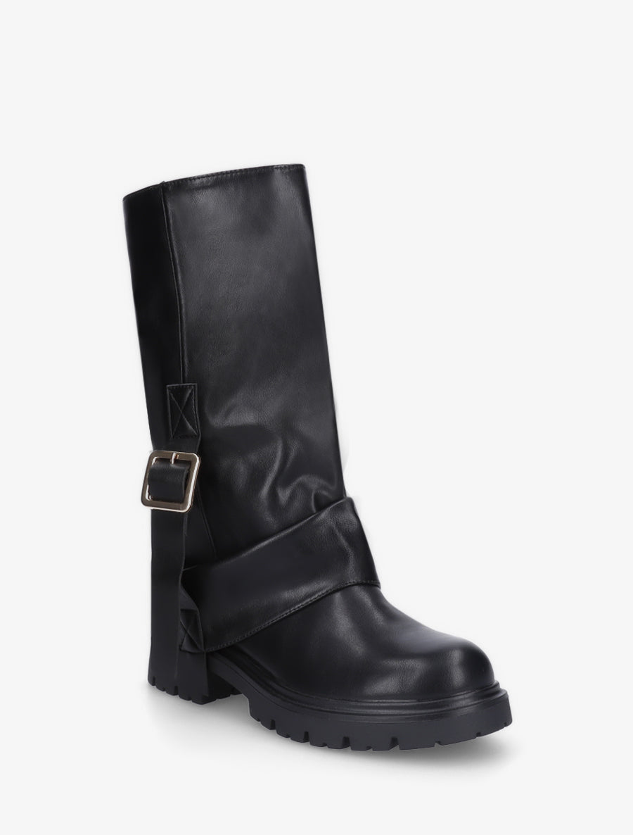 Bottines à revers et sanglées en simili - Noir - 2