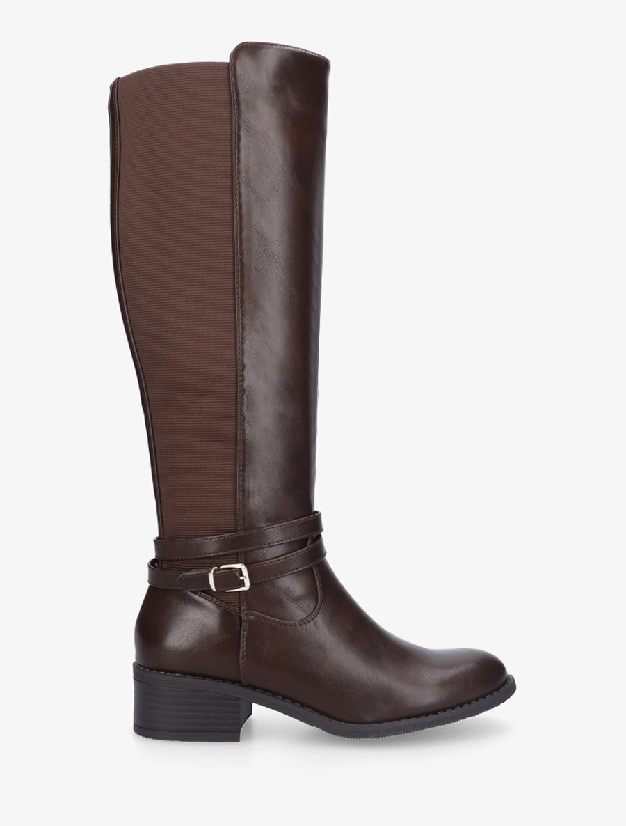 Bottes cavalière en simili à sangle - Marron - 1