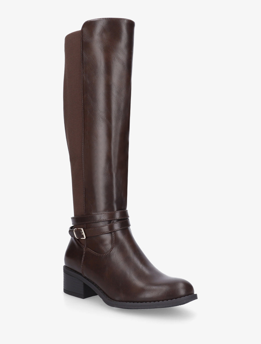 Bottes cavalière en simili à sangle - Marron - 2