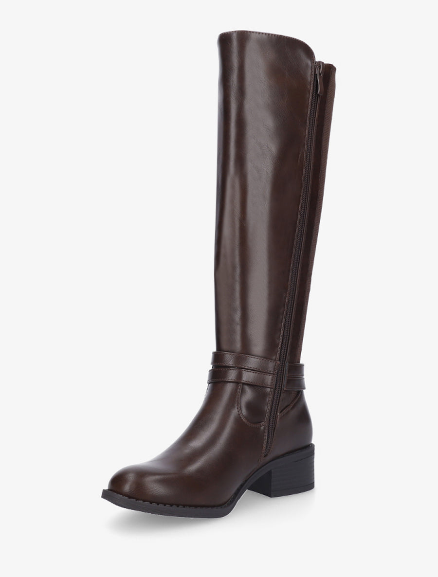 Bottes cavalière en simili à sangle - Marron - 3