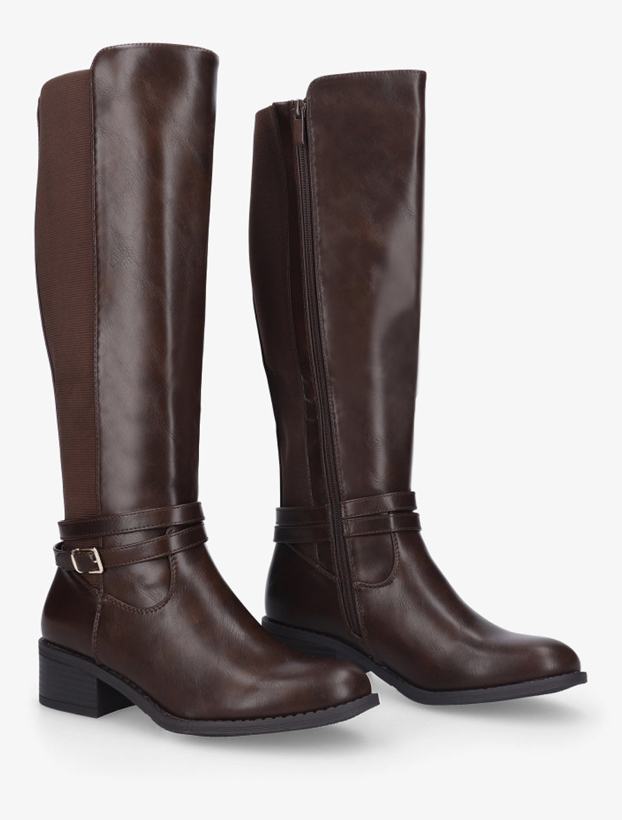 Bottes cavalière en simili à sangle - Marron - 4