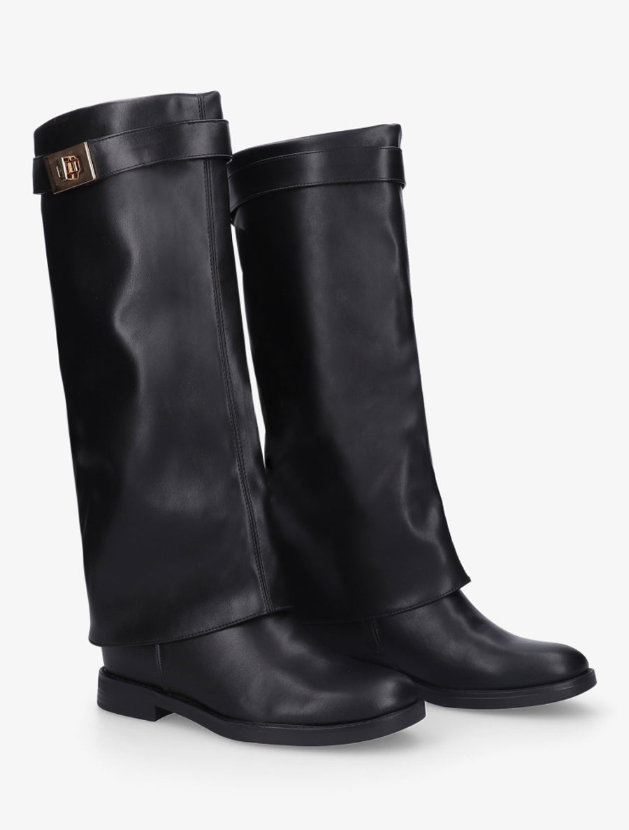 Bottes plates en simili - Noir - 4