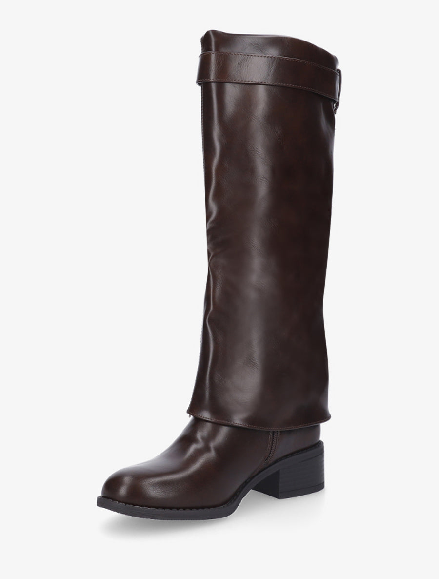 Bottes à revers et empiècement cadenas - Marron - 3