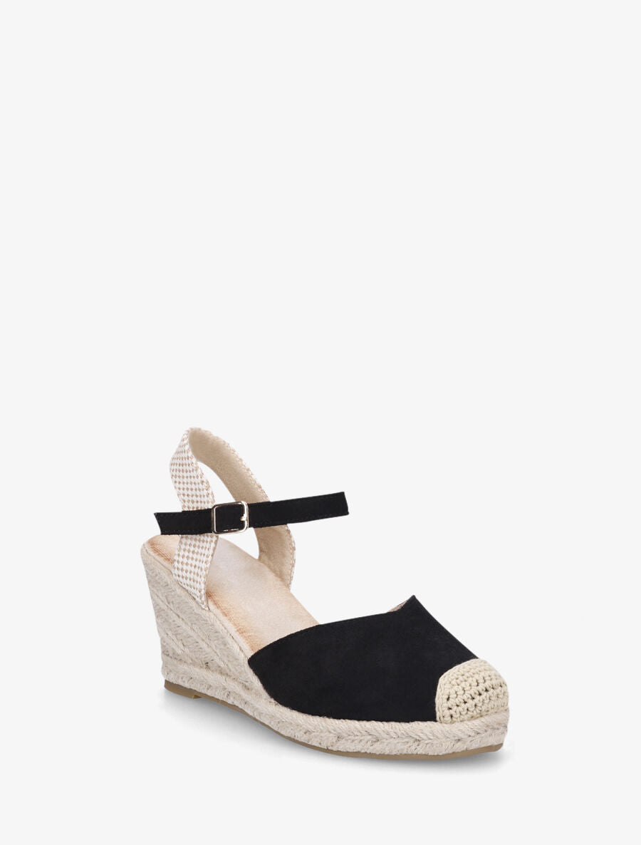 Sandales compensées à bout rond en raphia - Noir - 2