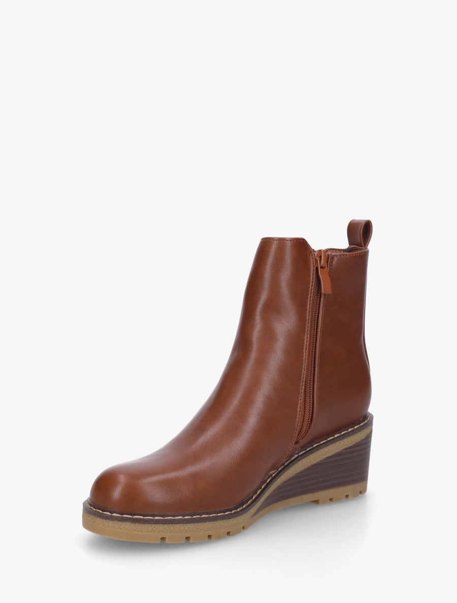 Bottines élastiquées à talon compensé - Camel - 3