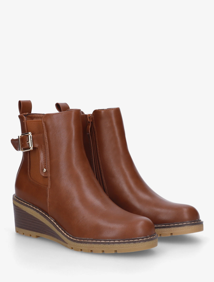 Bottines élastiquées à talon compensé - Camel - 4