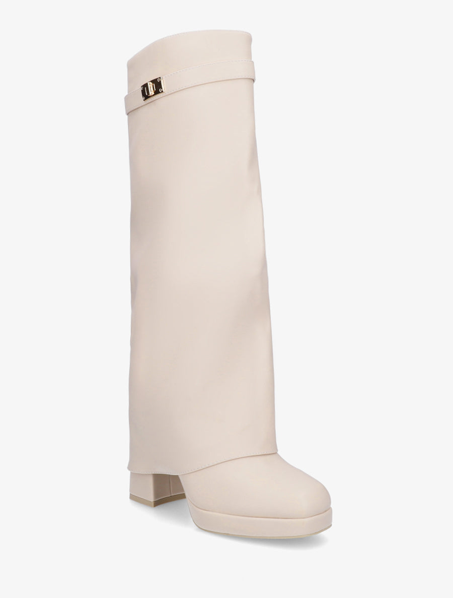 Bottes à revers et boucle décorative - Beige - 2
