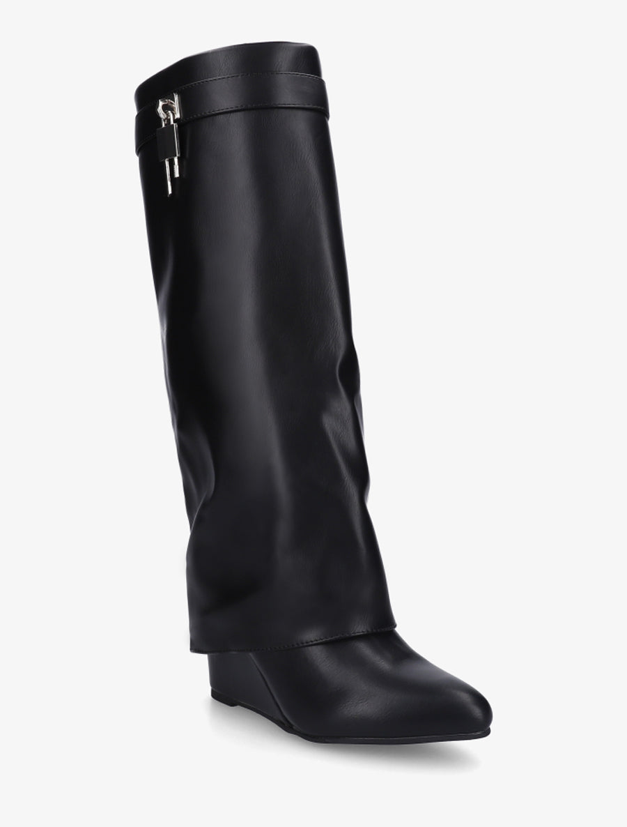 Bottes à talon compensé et revers - Noir - 2