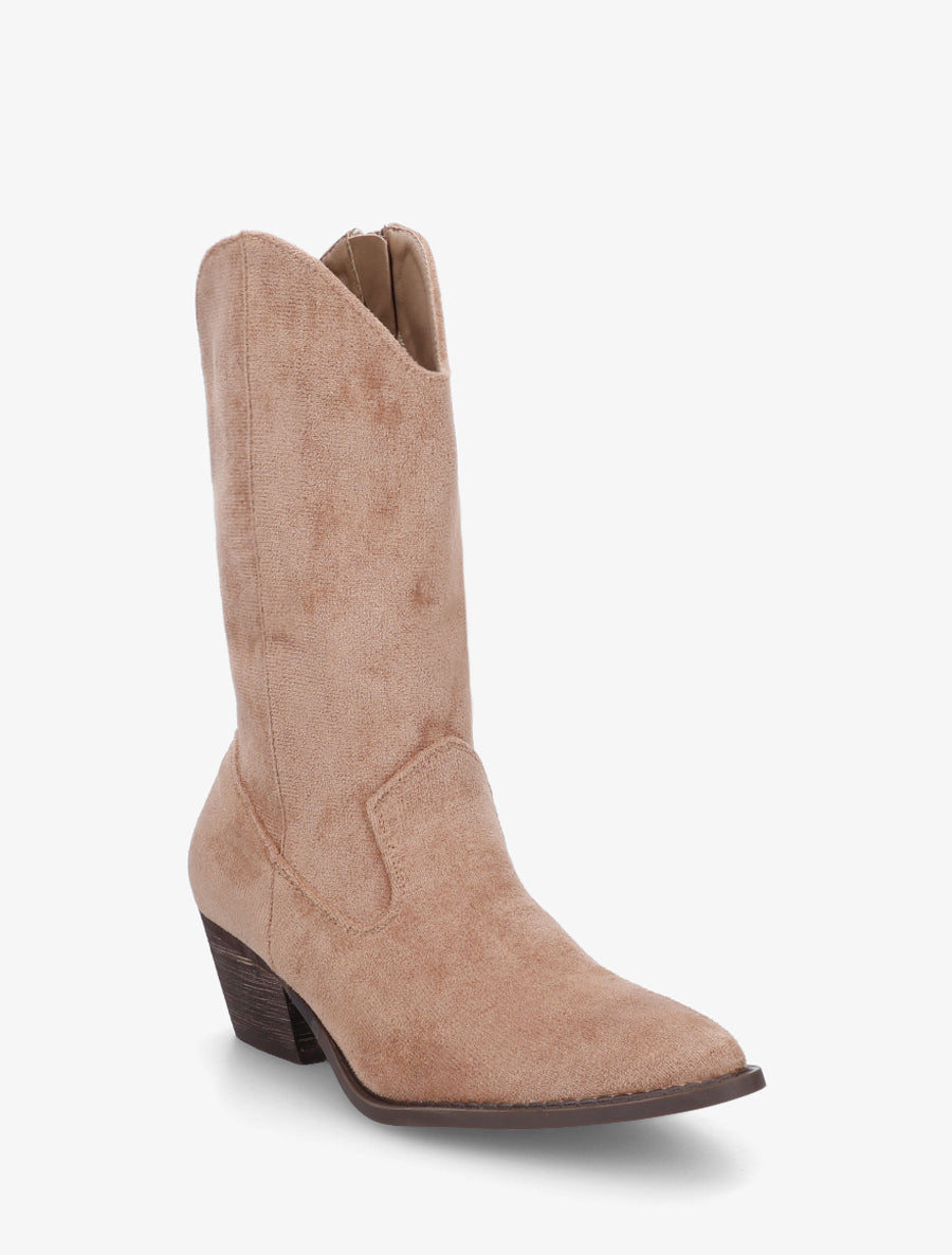 Bottines montantes style santiags en suédine - Taupe - 2