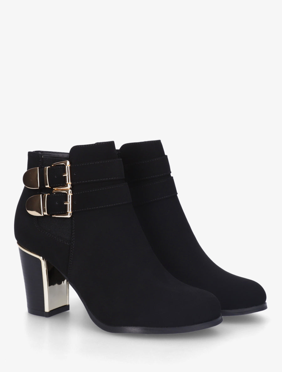 Bottines en suédine à boucles dorées - Noir - 4