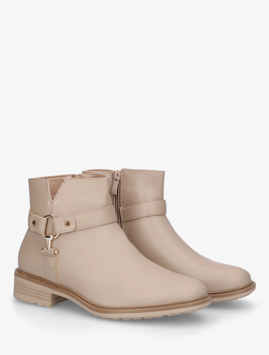 Bottines en simili à boucle décorative - Beige - 4