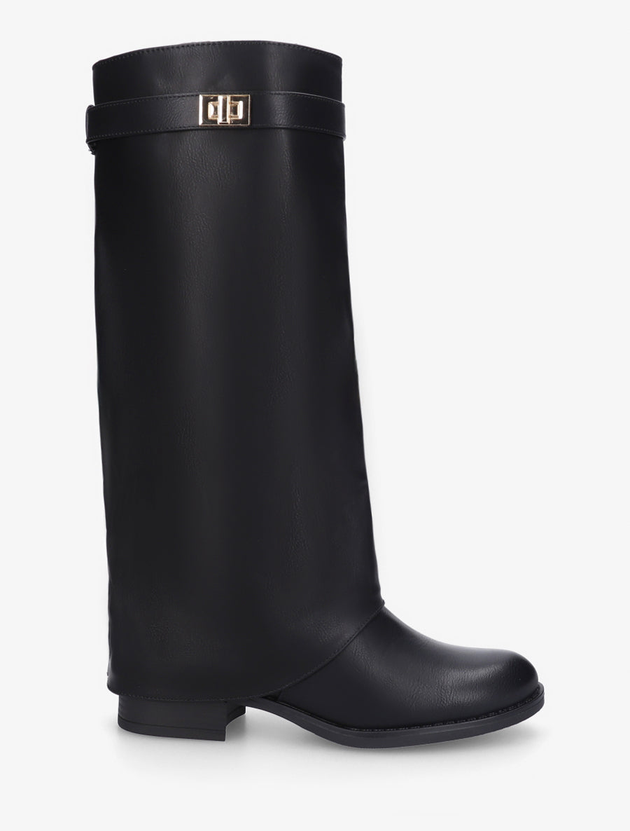 Bottes plates à revers et empiècement métal - Noir - 1