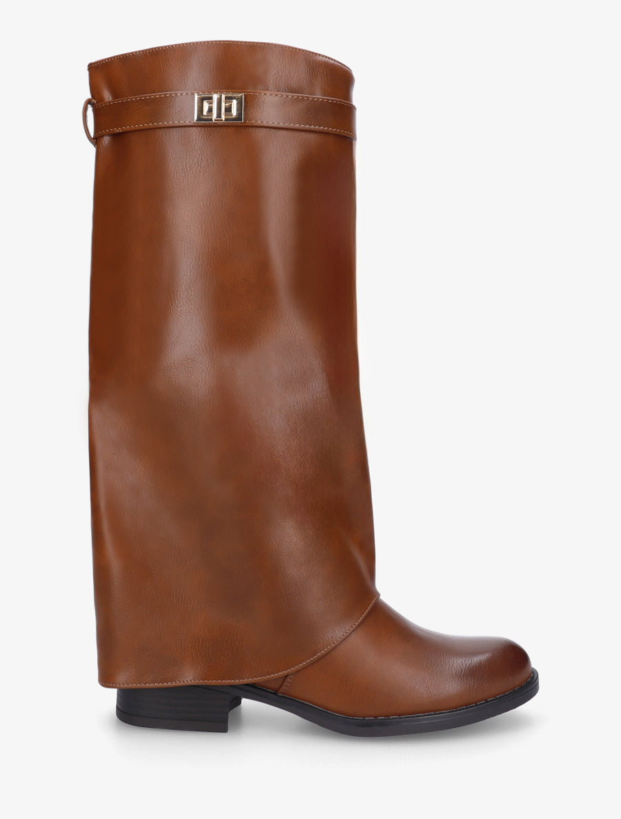 Bottes plates à revers et empiècement métal - Camel - 1