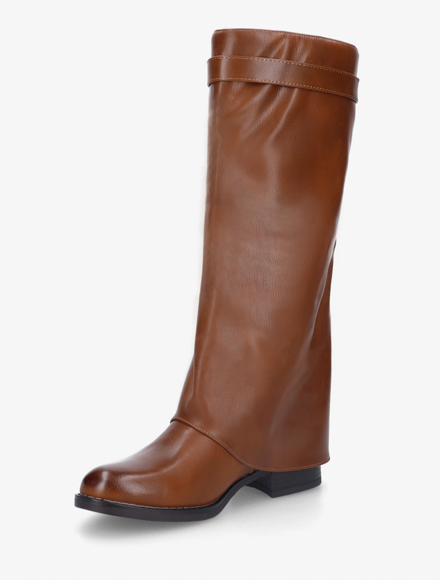 Bottes plates à revers et empiècement métal - Camel - 3