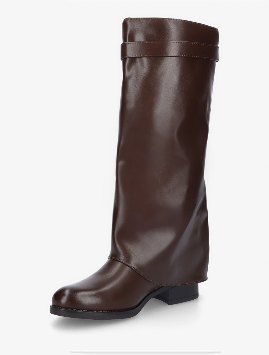 Bottes plates à revers et empiècement métal - Marron - 3
