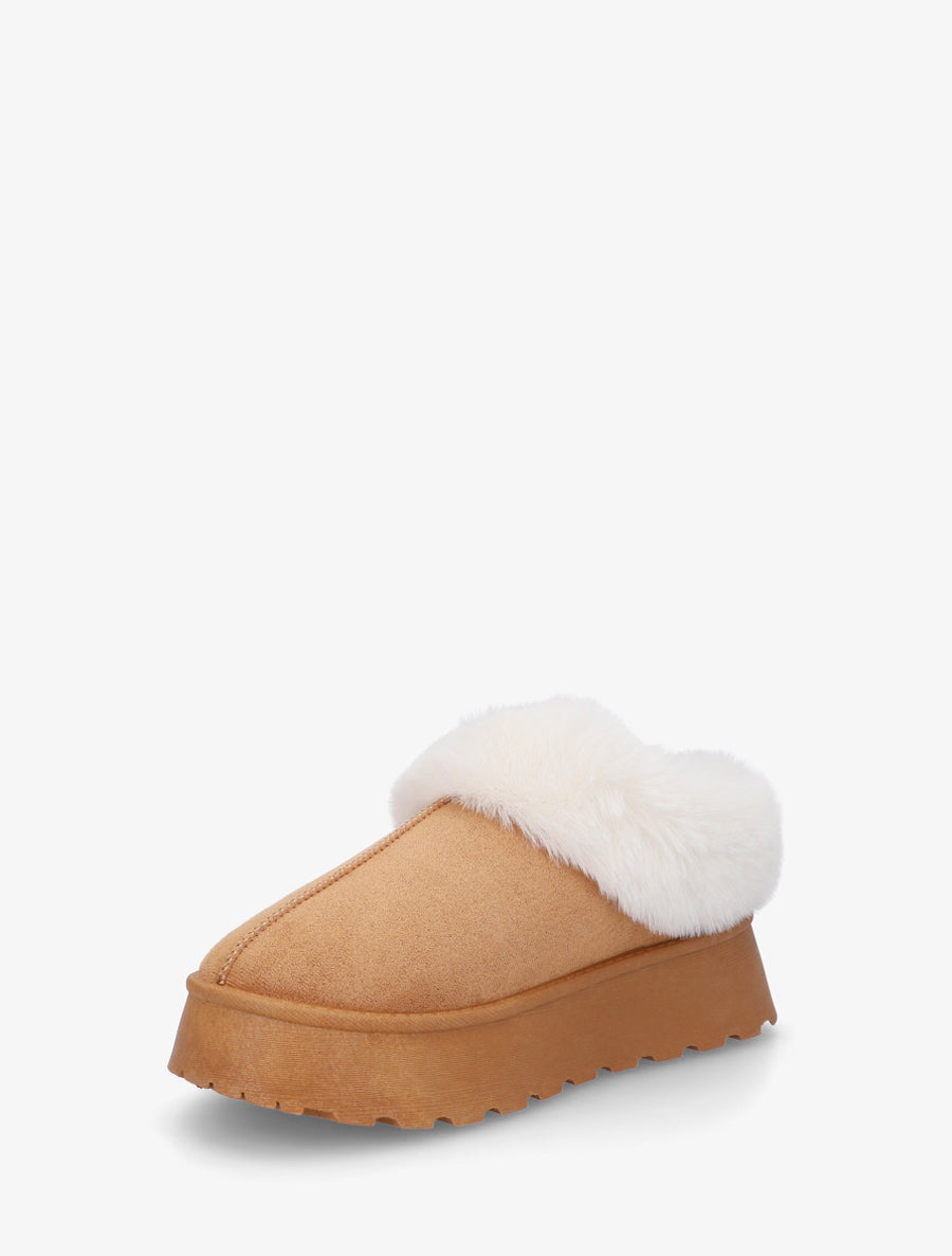 Mules fourrées à semelle épaisse - Camel - 3