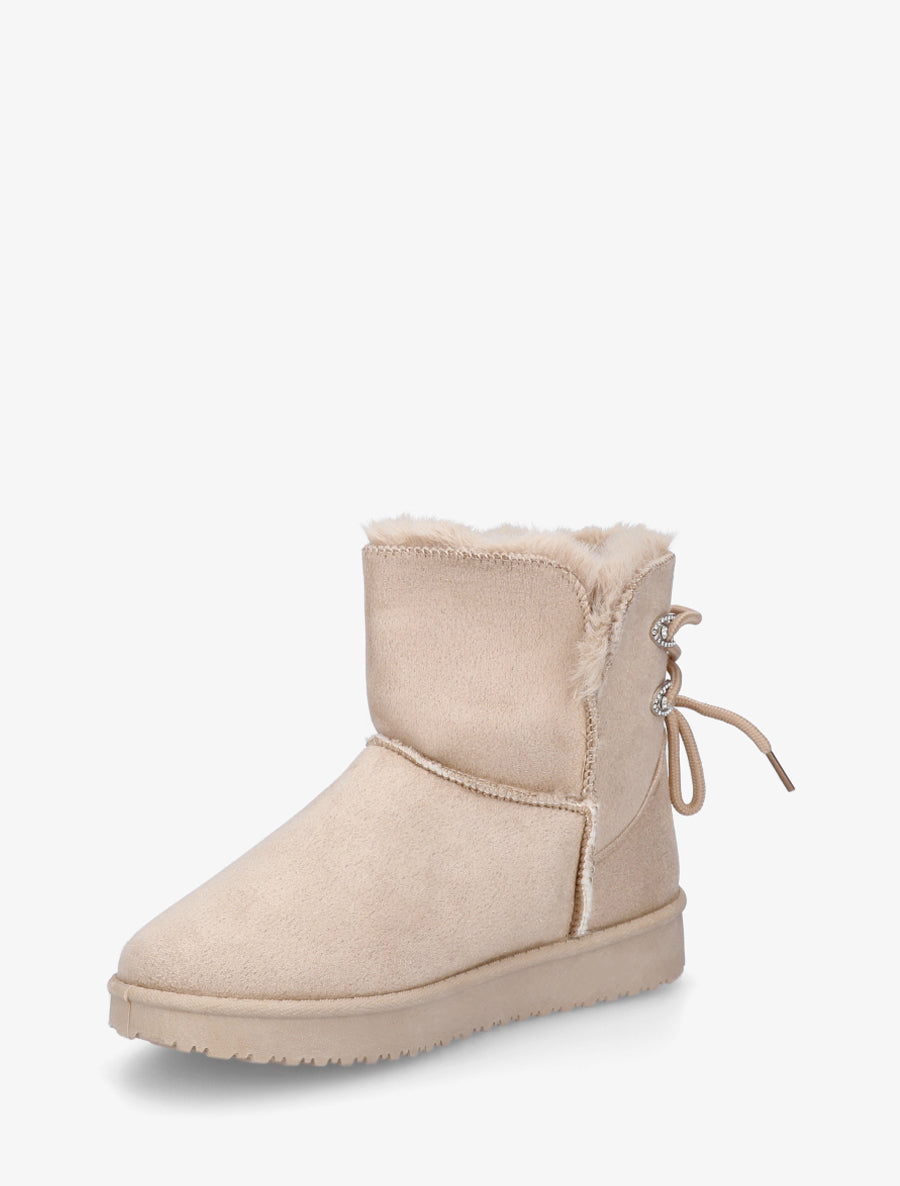 Bottines en suédine à strass - Beige - 3