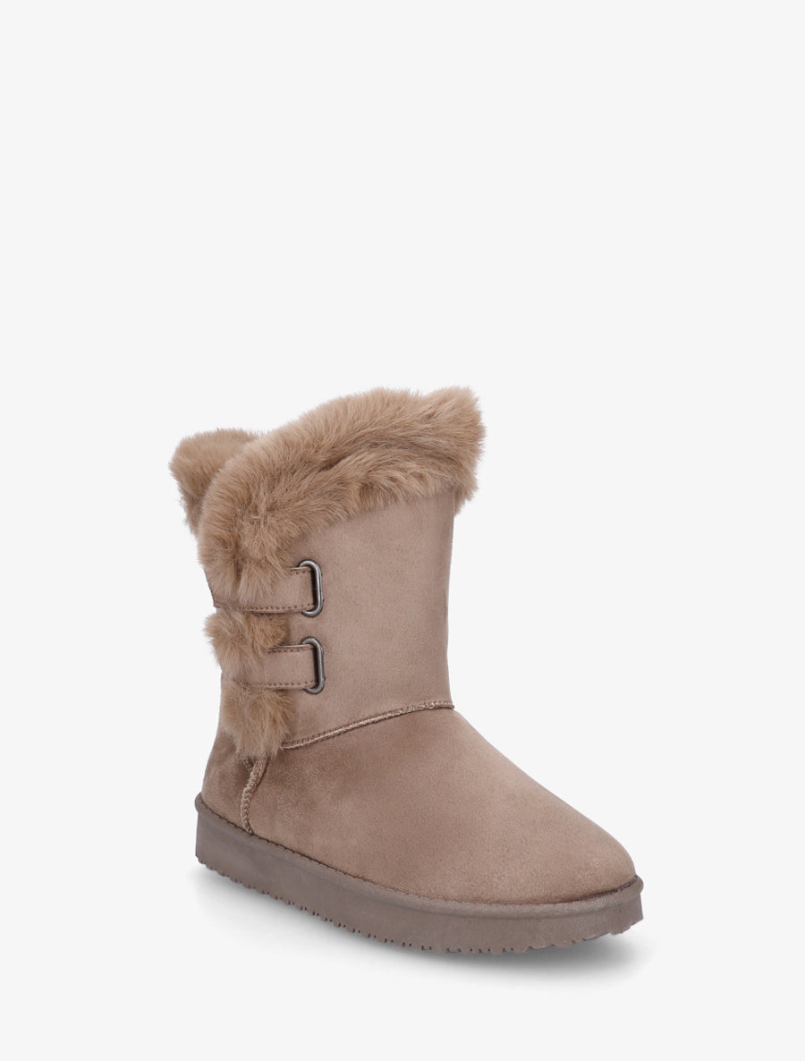 Boots en suédine fourrées à scratch - Taupe - 2