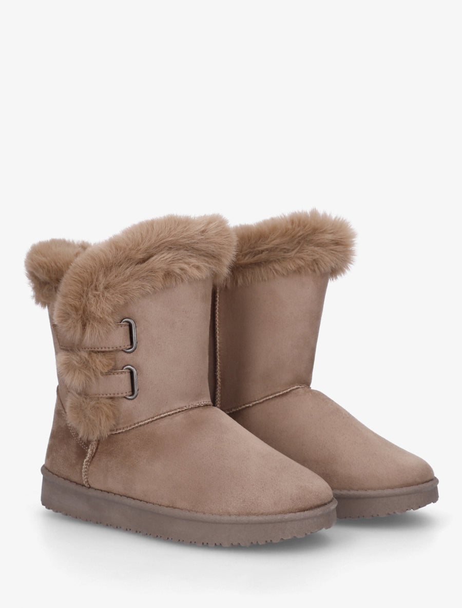 Boots en suédine fourrées à scratch - Taupe - 4