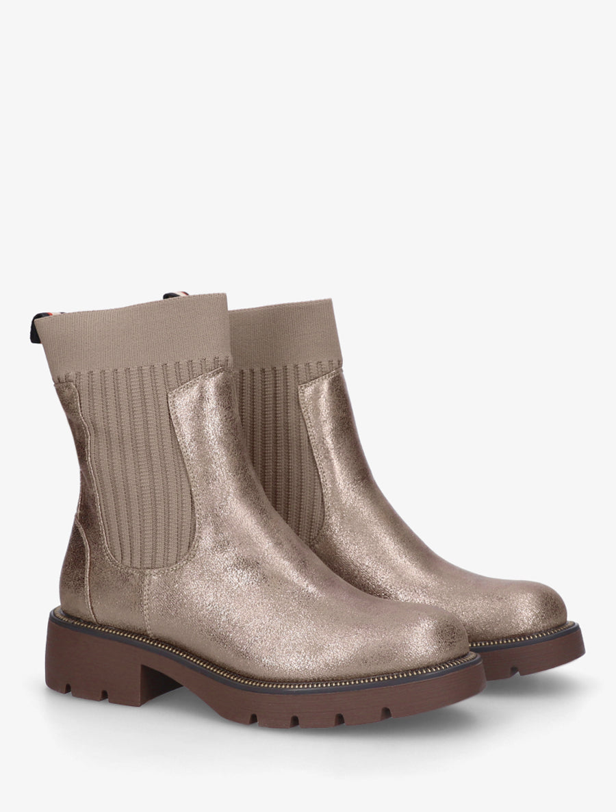 Bottines nacrées style chaussettes - Taupe - 4