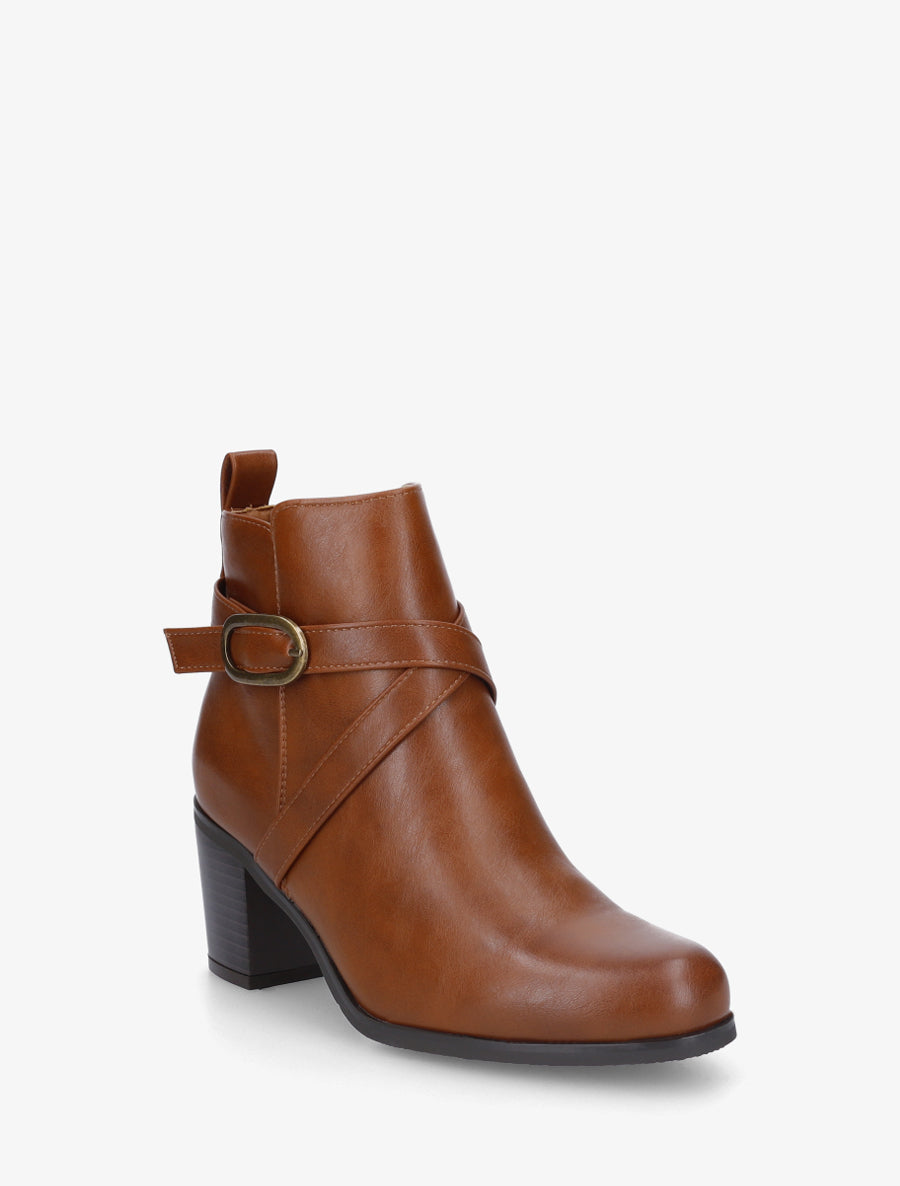 Bottines en simili à sangles - Camel - 2