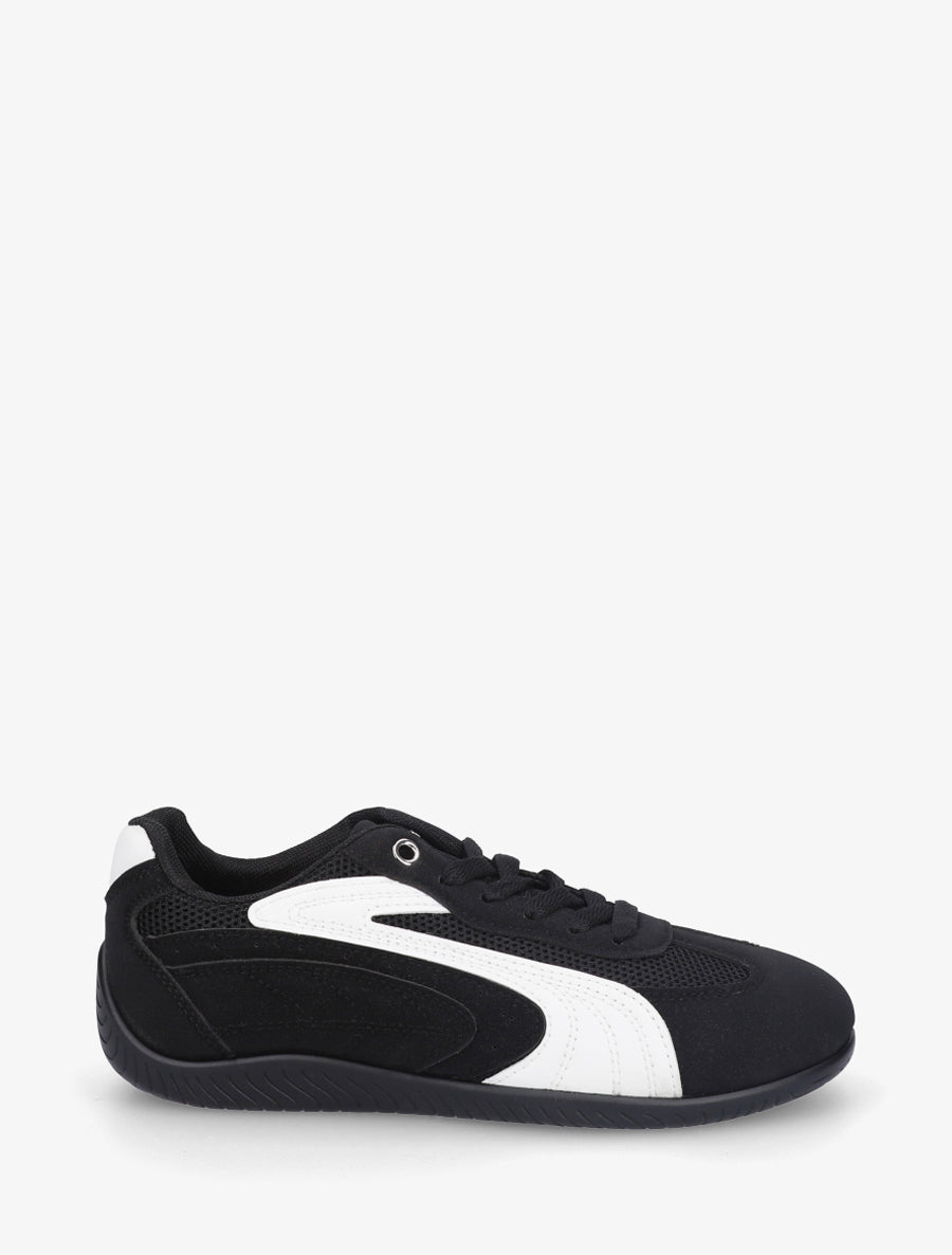 Sneakers à empiècement effet nubuck et mesh - Noir - 1