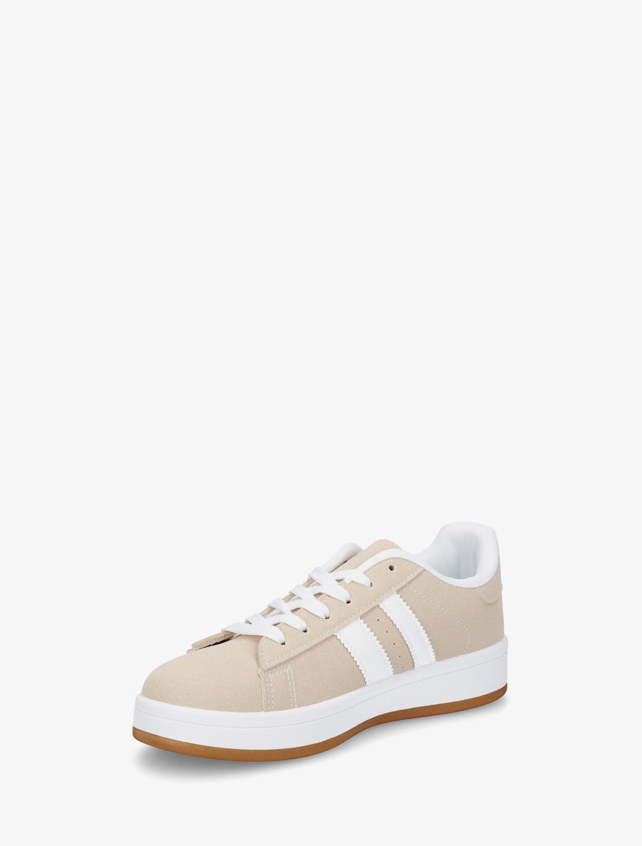 Sneakers effet nubuck à bandes contrastantes - Beige - 3