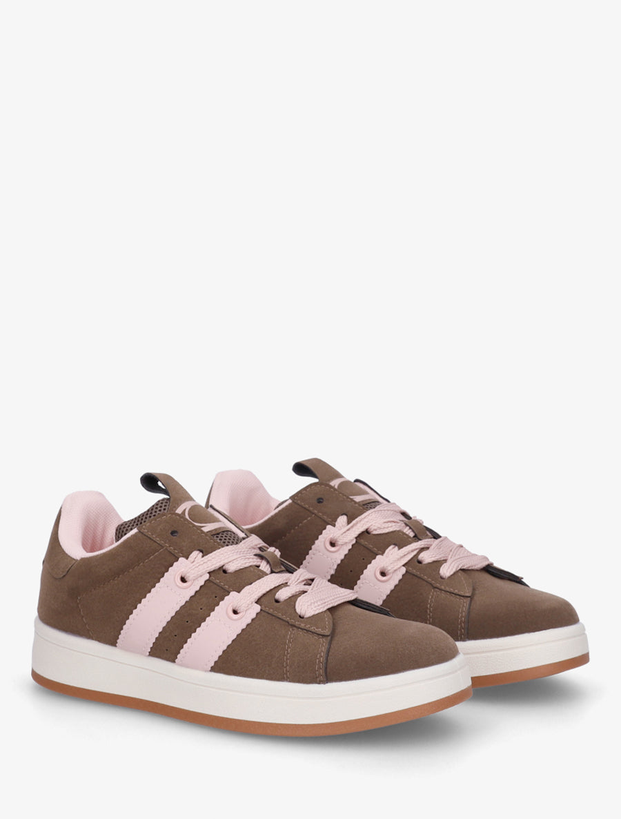 Sneakers unies à bandes contrastantes - Marron - 4
