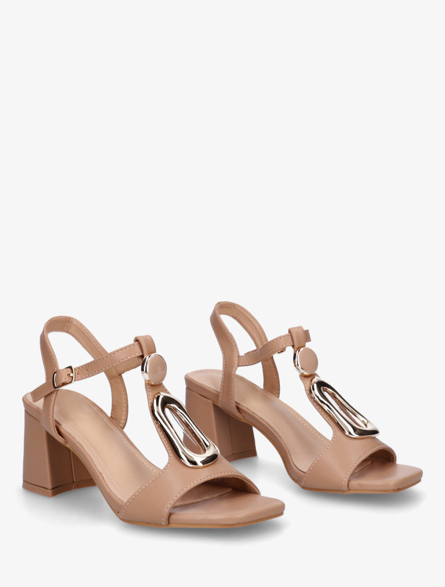 Sandales en simili à boucle fantaisie - Beige foncé - 4