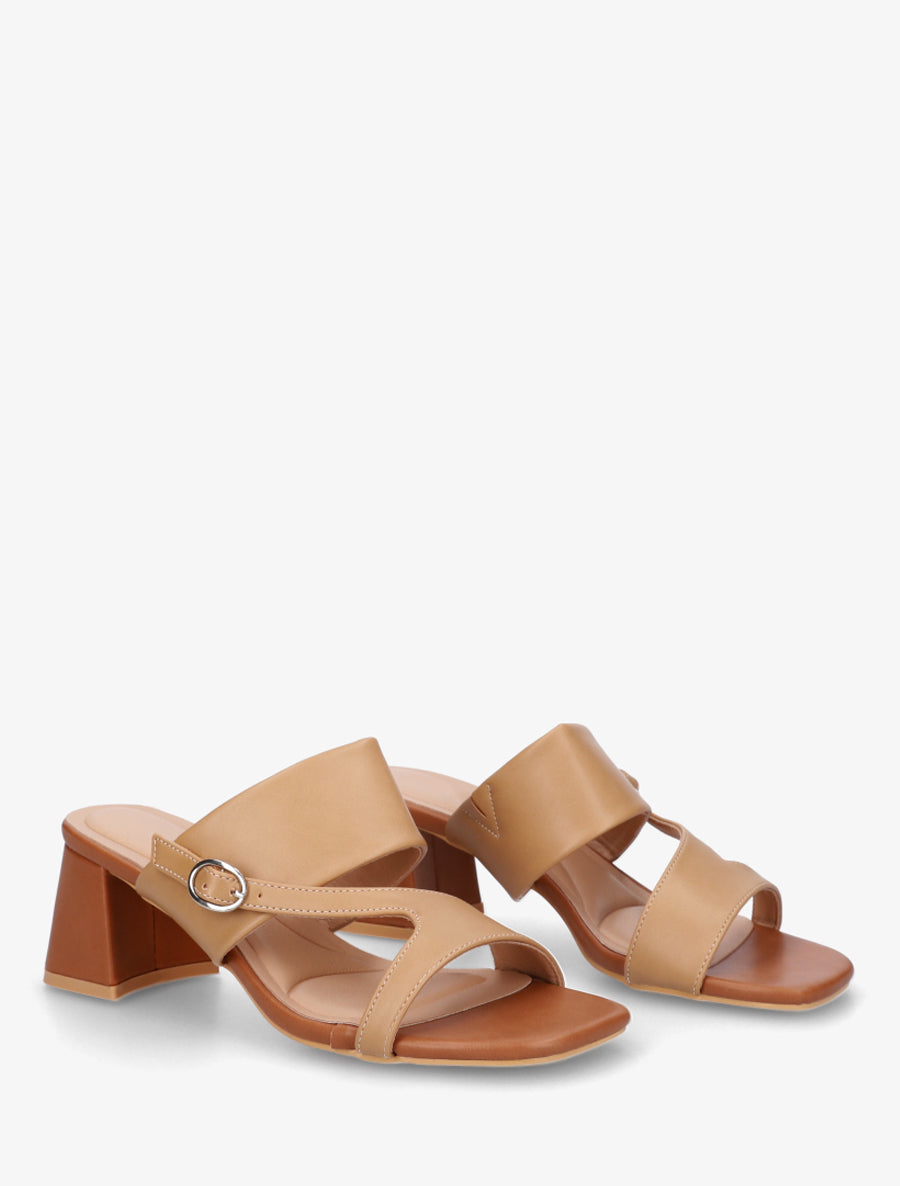 Sandales unies à bride asymétrique - Camel clair - 4