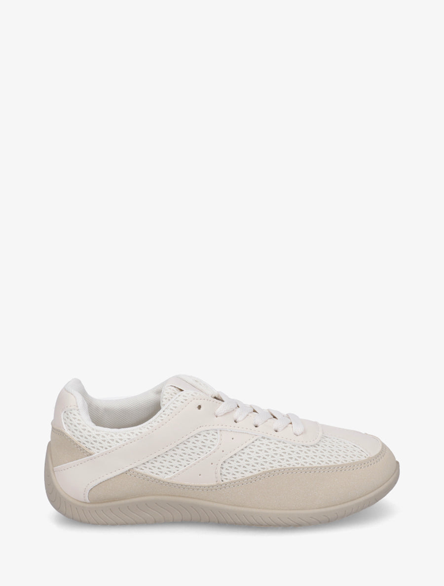 Sneakers en simili et toile - Beige - 1