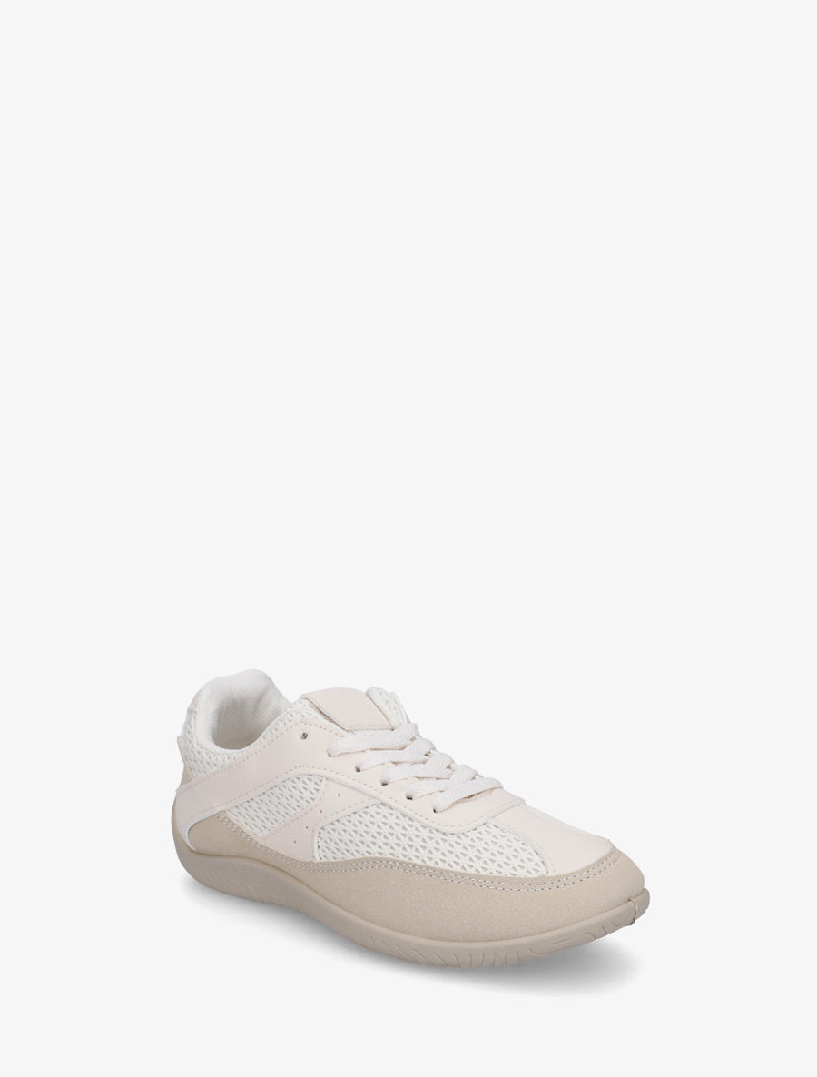Sneakers en simili et toile - Beige - 2